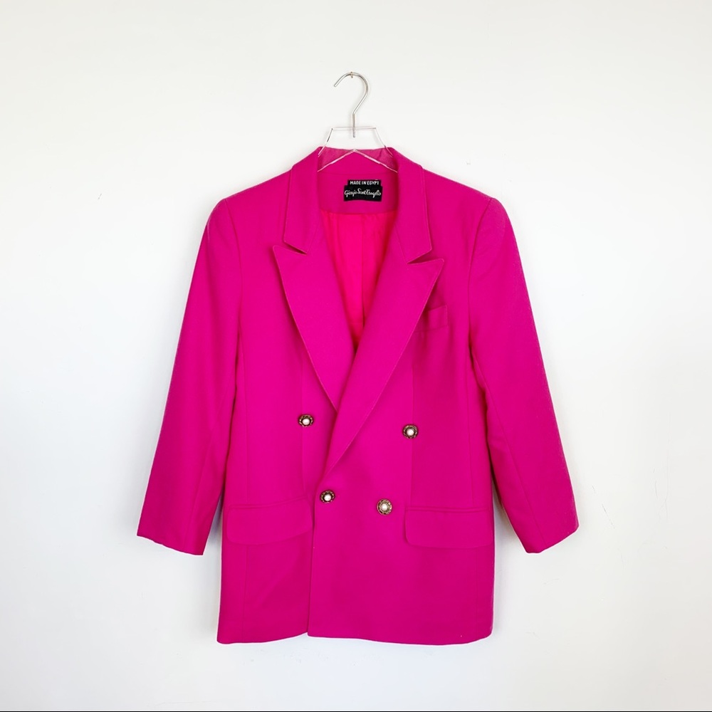 COPY - VINTAGE Fuchsia Pink 100% Wool Blazer Double Breasted with Pearl Buttons…
